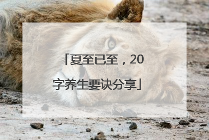 夏至已至，20字养生要诀分享